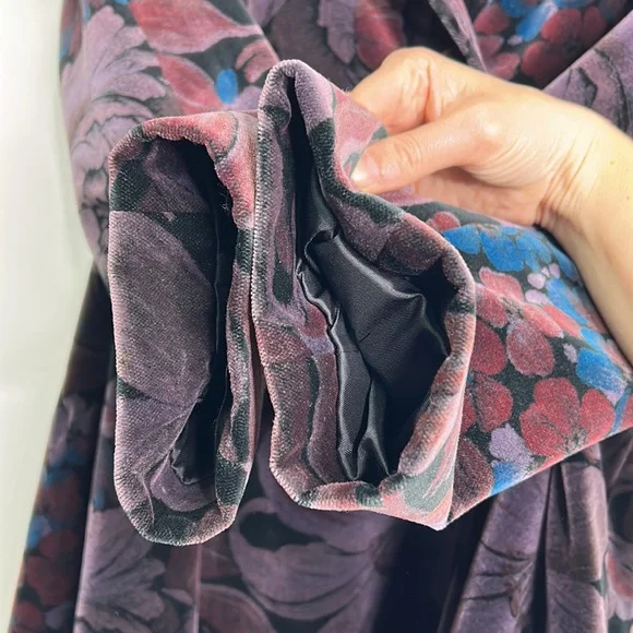Tozai Vintage boho floral velvet cotton oversized pocketed cloak jacket
